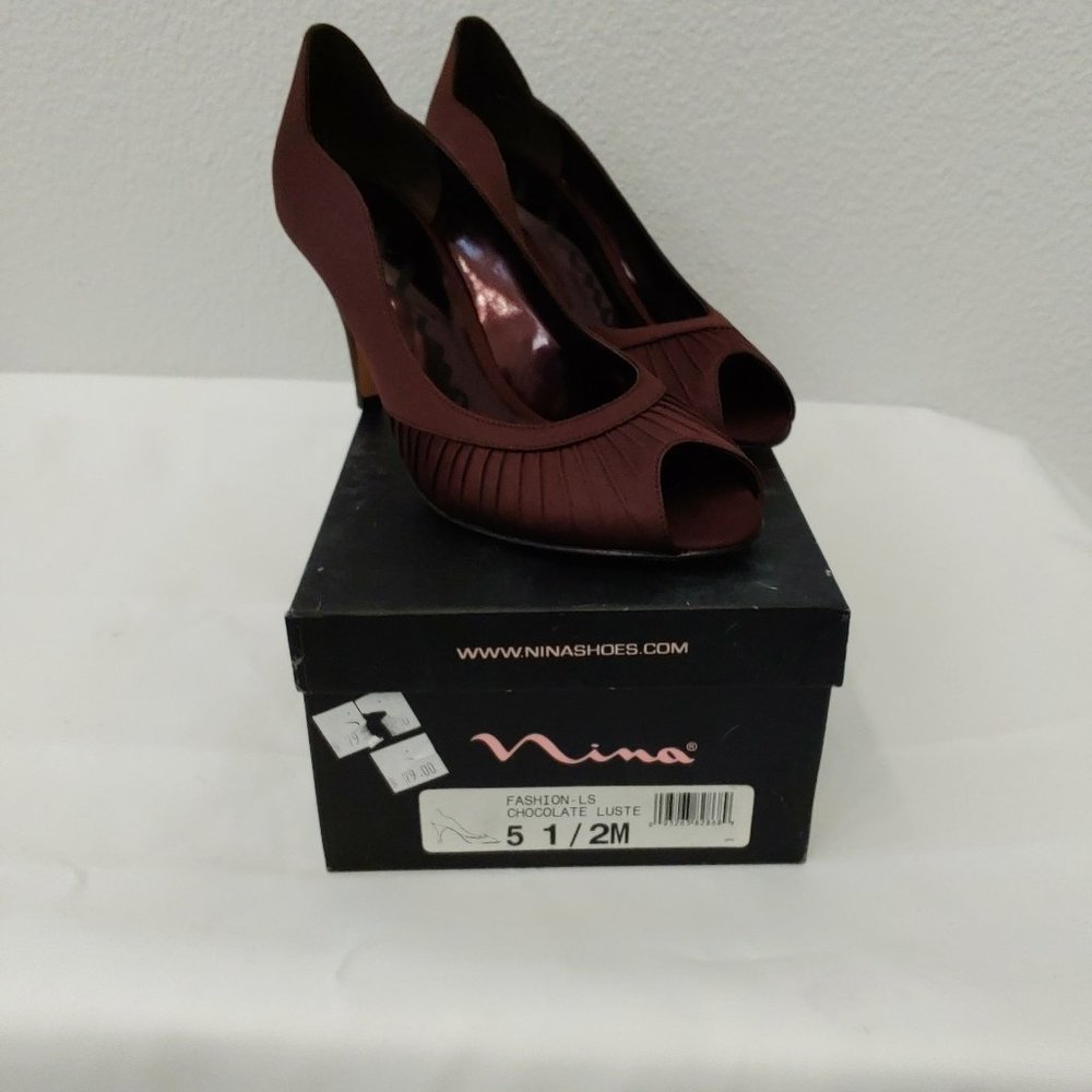 Brown satin pumps